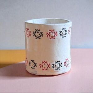 Handmade Studio Pottery
Crock Vase Planter - Folk Art Stamped Design Stoneware